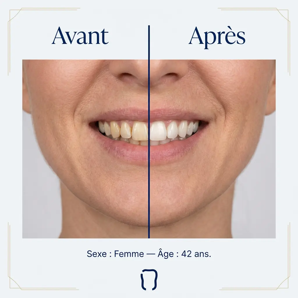 blanchiment dentaire avant apres femme 42ans