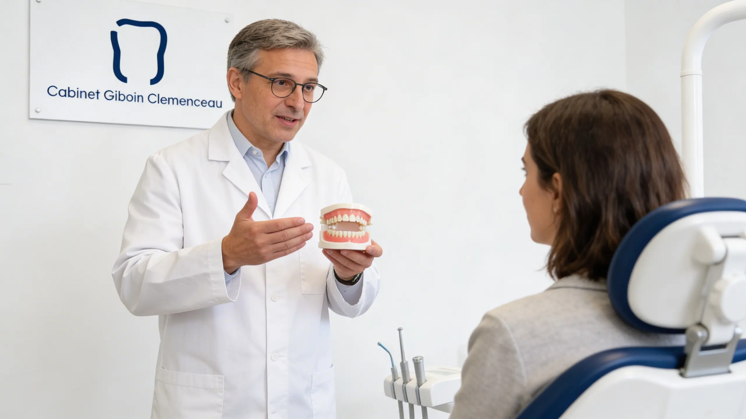 chirurgien dentiste explique prothese dentaire patient